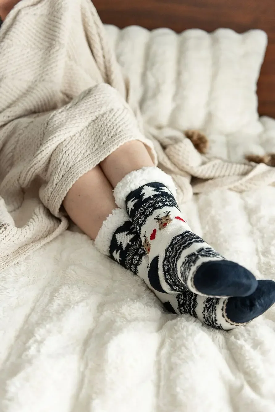 Reindeer Non-Slip Sherpa Lined Socks